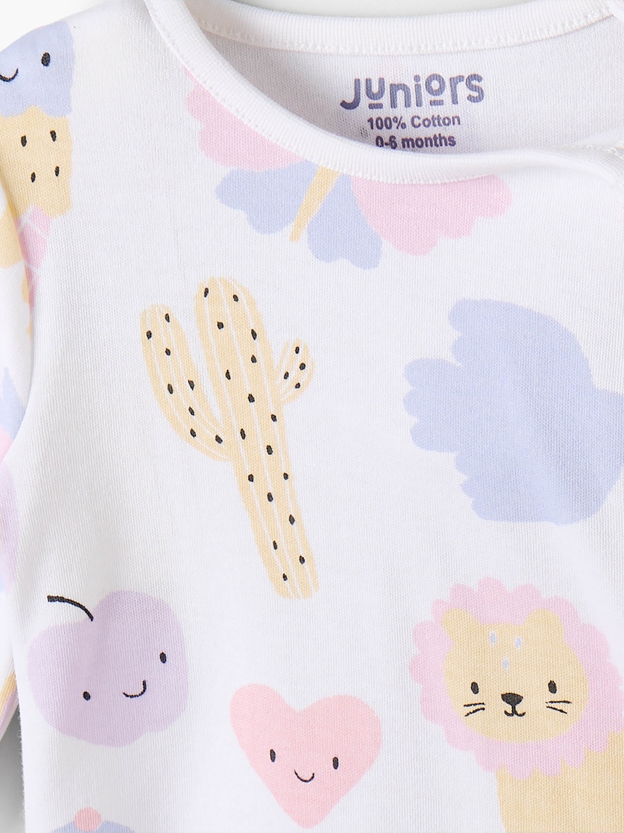 Cotton Crew Neck Long Sleeves Pyjama Set with Ice Cream Print
