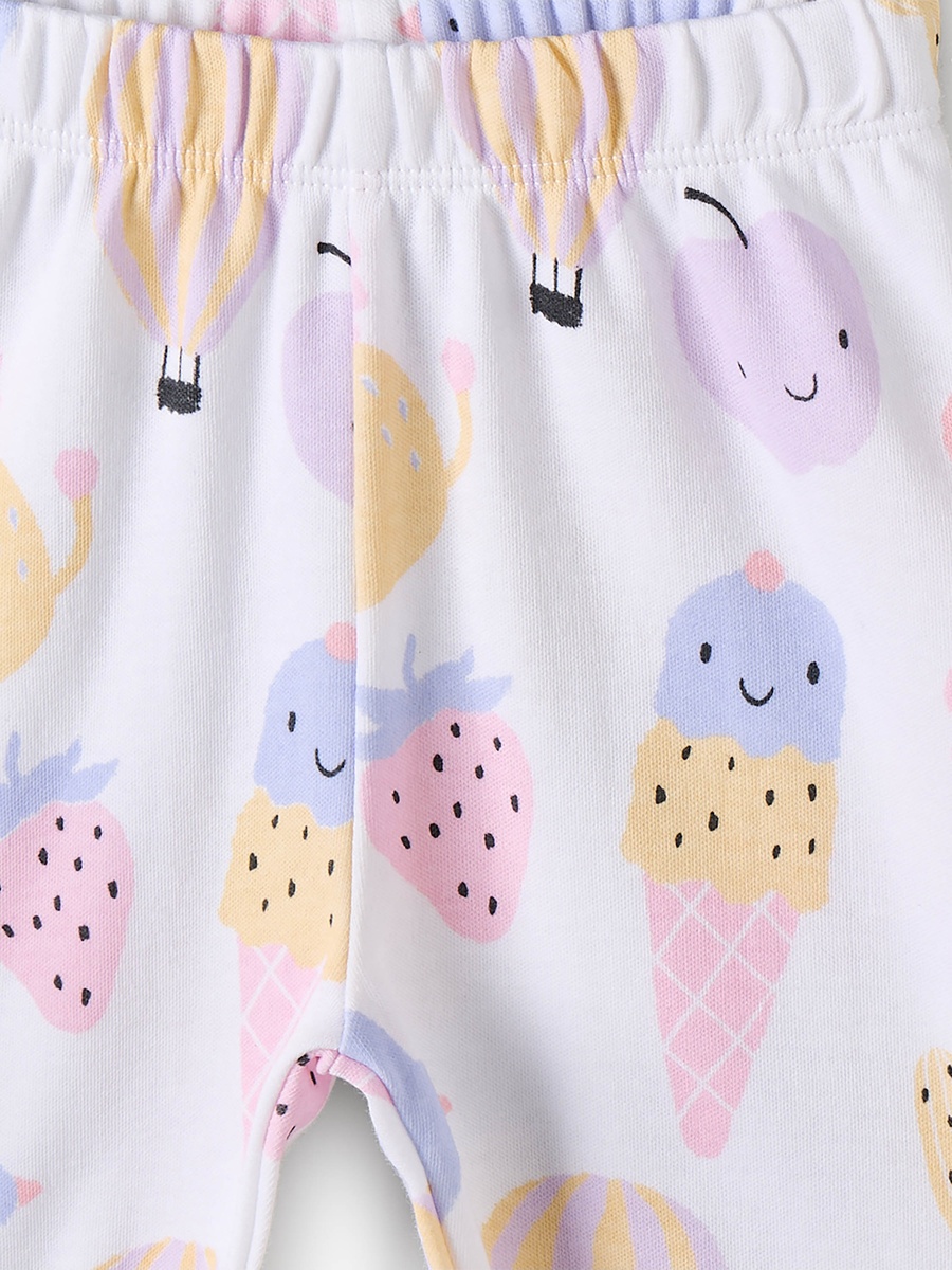 Cotton Crew Neck Long Sleeves Pyjama Set with Ice Cream Print