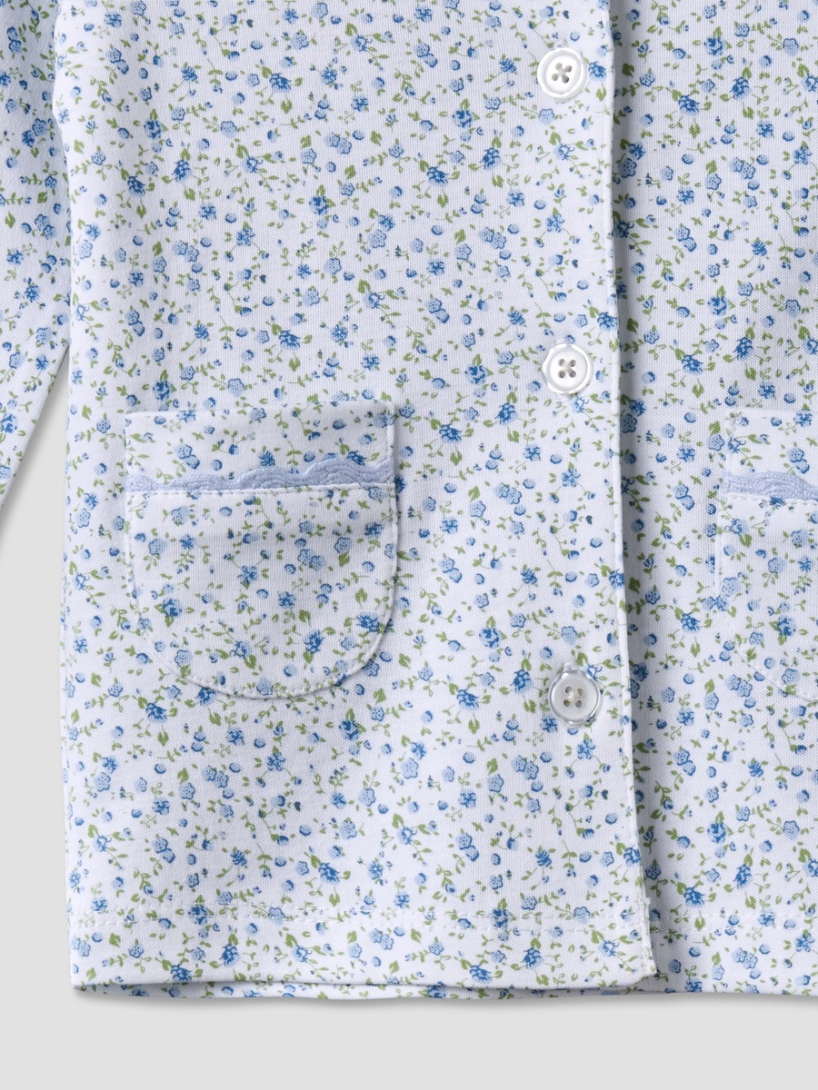 Cotton Collared Long Sleeves Pyjama Set with Floral Print