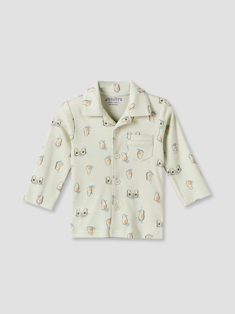 Cotton Collared Long Sleeves Pyjama Set with Avocado Print