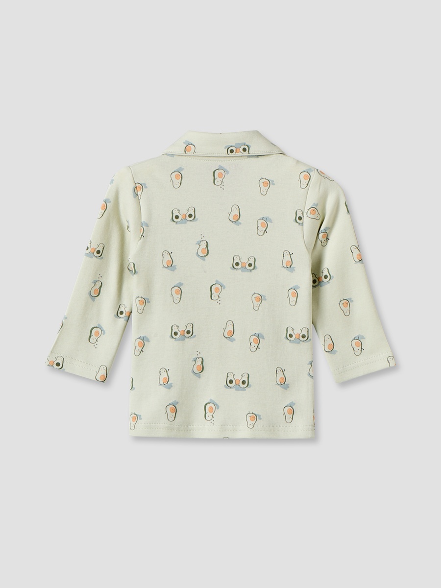 Cotton Collared Long Sleeves Pyjama Set with Avocado Print