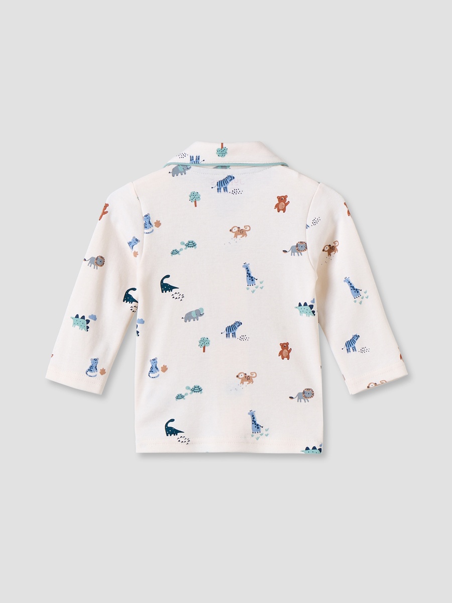 Cotton Collared Long Sleeves Pyjama Set with Safari Print
