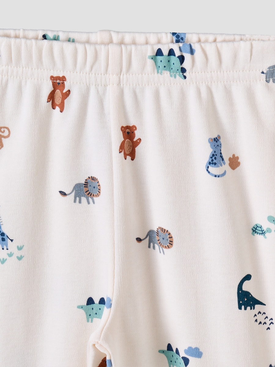 Cotton Collared Long Sleeves Pyjama Set with Safari Print