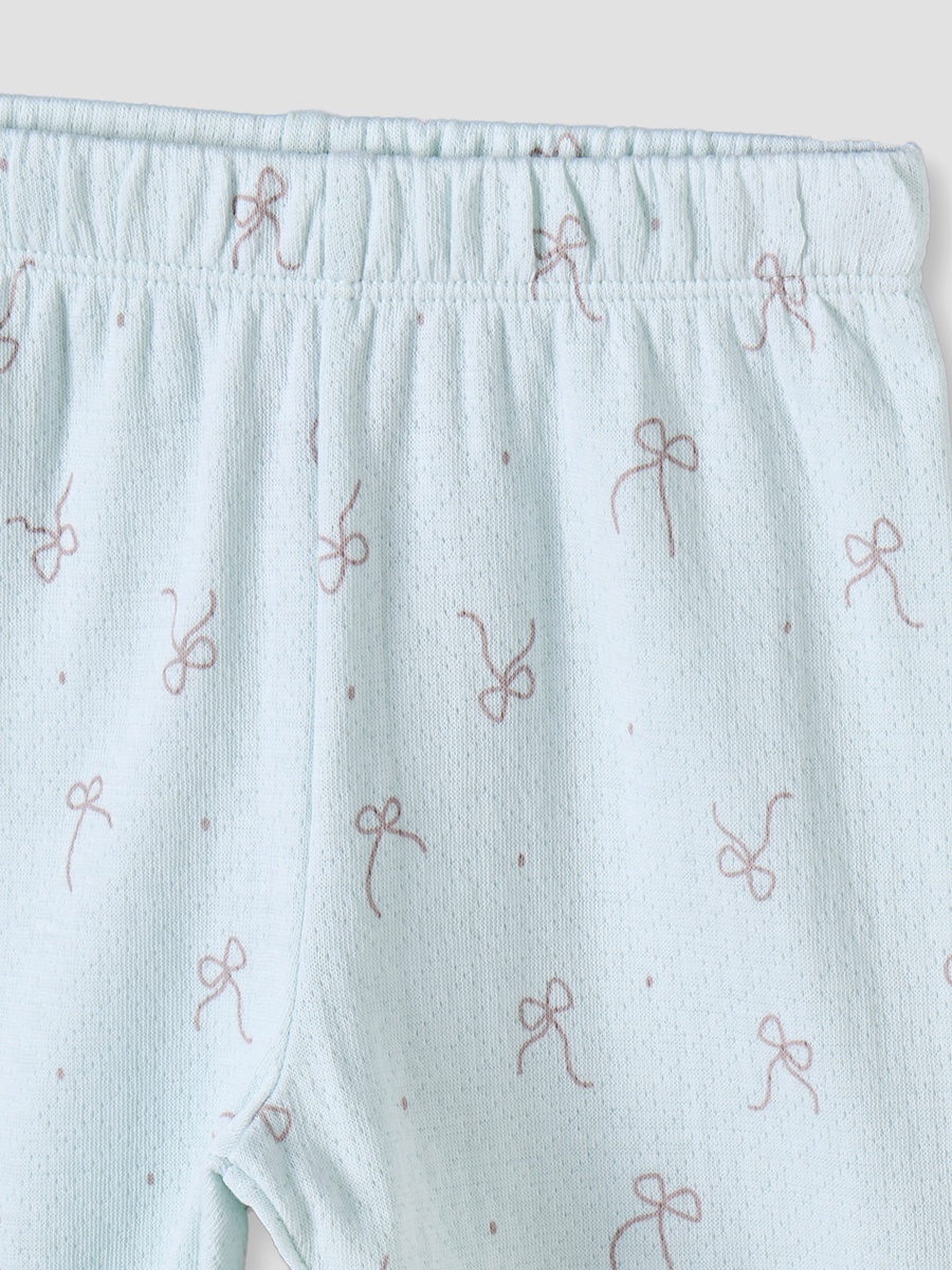 Cotton Collared Long Sleeves Pyjama Set with Bow Print
