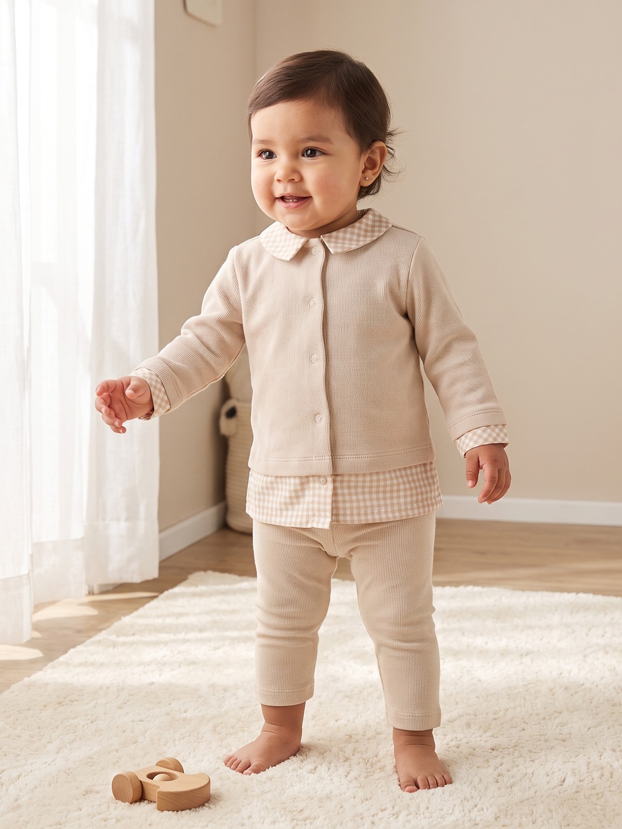 Cotton Collared Long Sleeve Pyjama Set with Gingham Checks