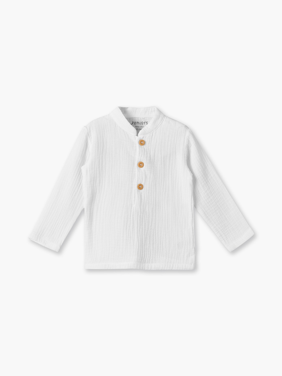Cotton Mandarin Collar Long Sleeves Pyjama Set with Textured Design