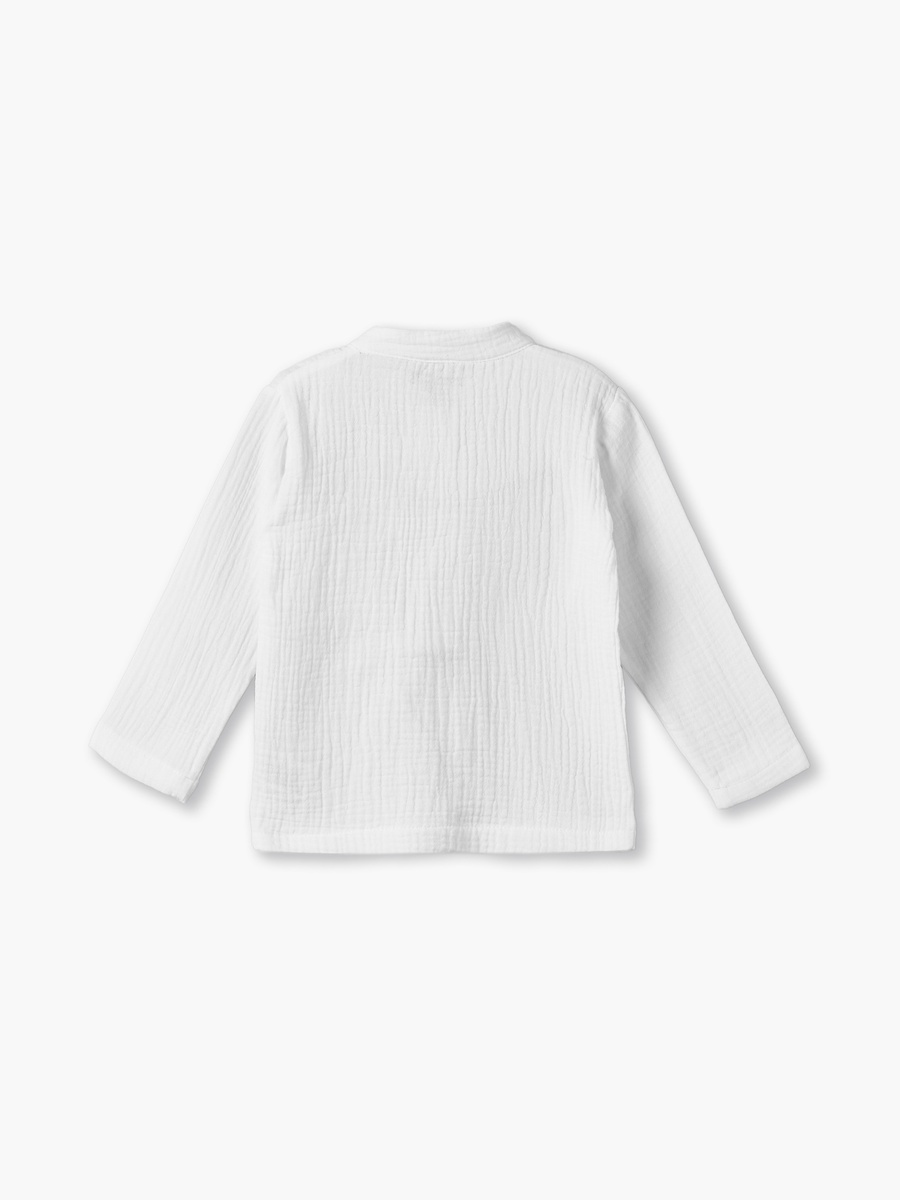 Cotton Mandarin Collar Long Sleeves Pyjama Set with Textured Design