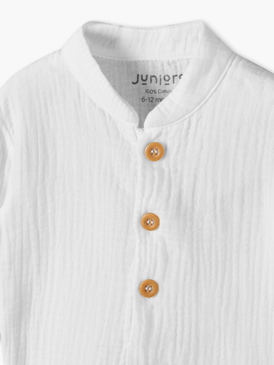 Cotton Mandarin Collar Long Sleeves Pyjama Set with Textured Design