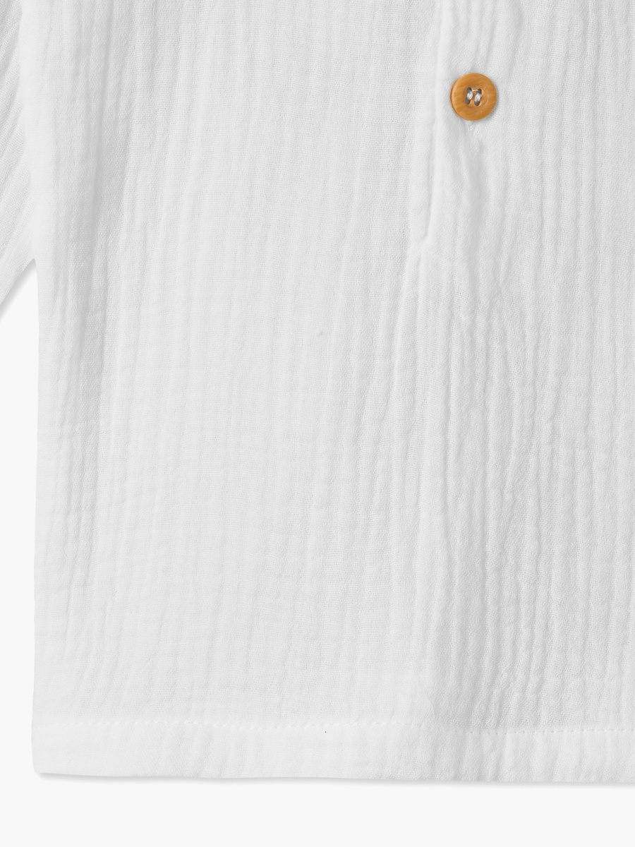 Cotton Mandarin Collar Long Sleeves Pyjama Set with Textured Design