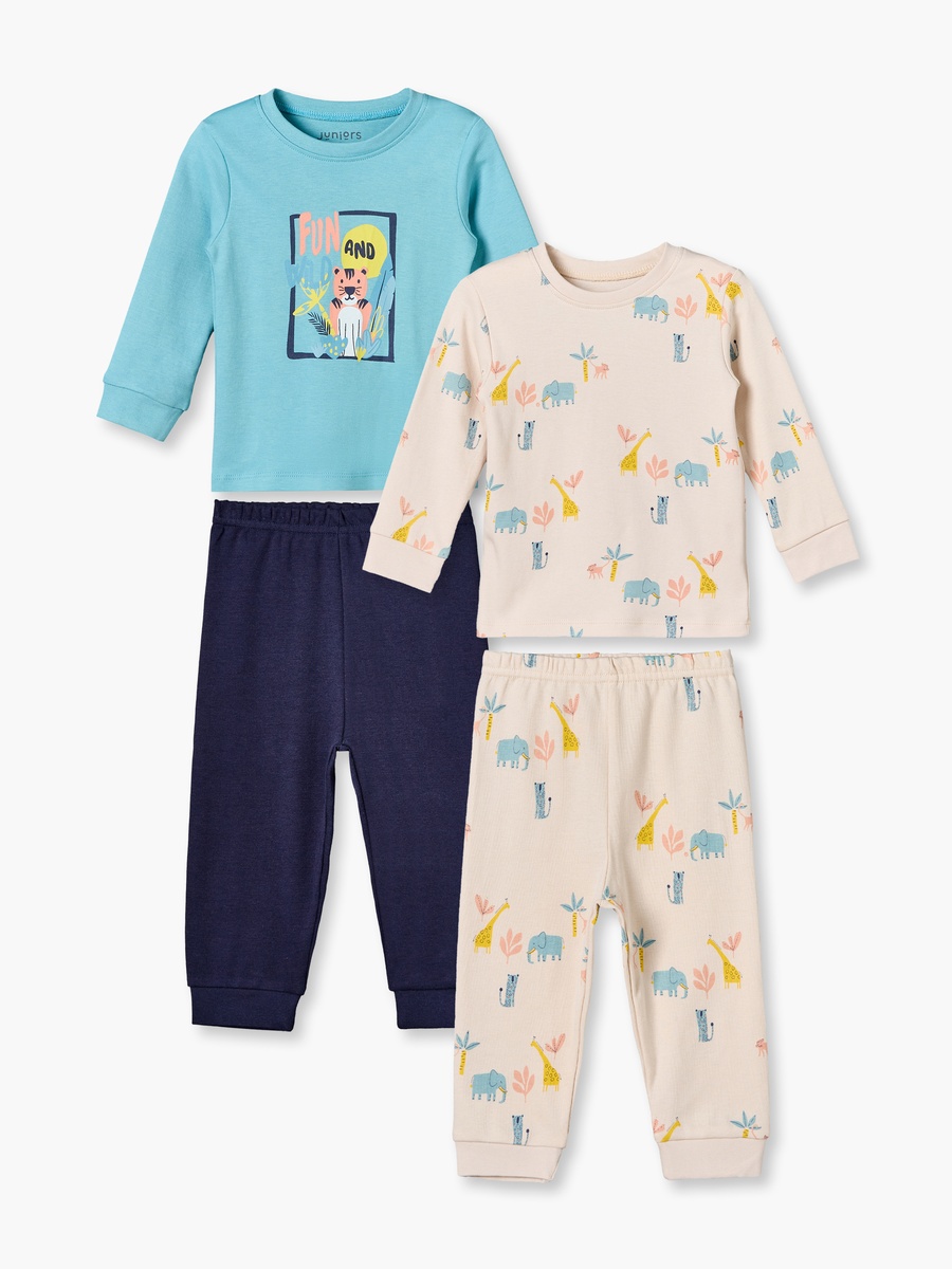 Pack of 2 Cotton Round Neck Long Sleeves Pyjama Set with Safari Print