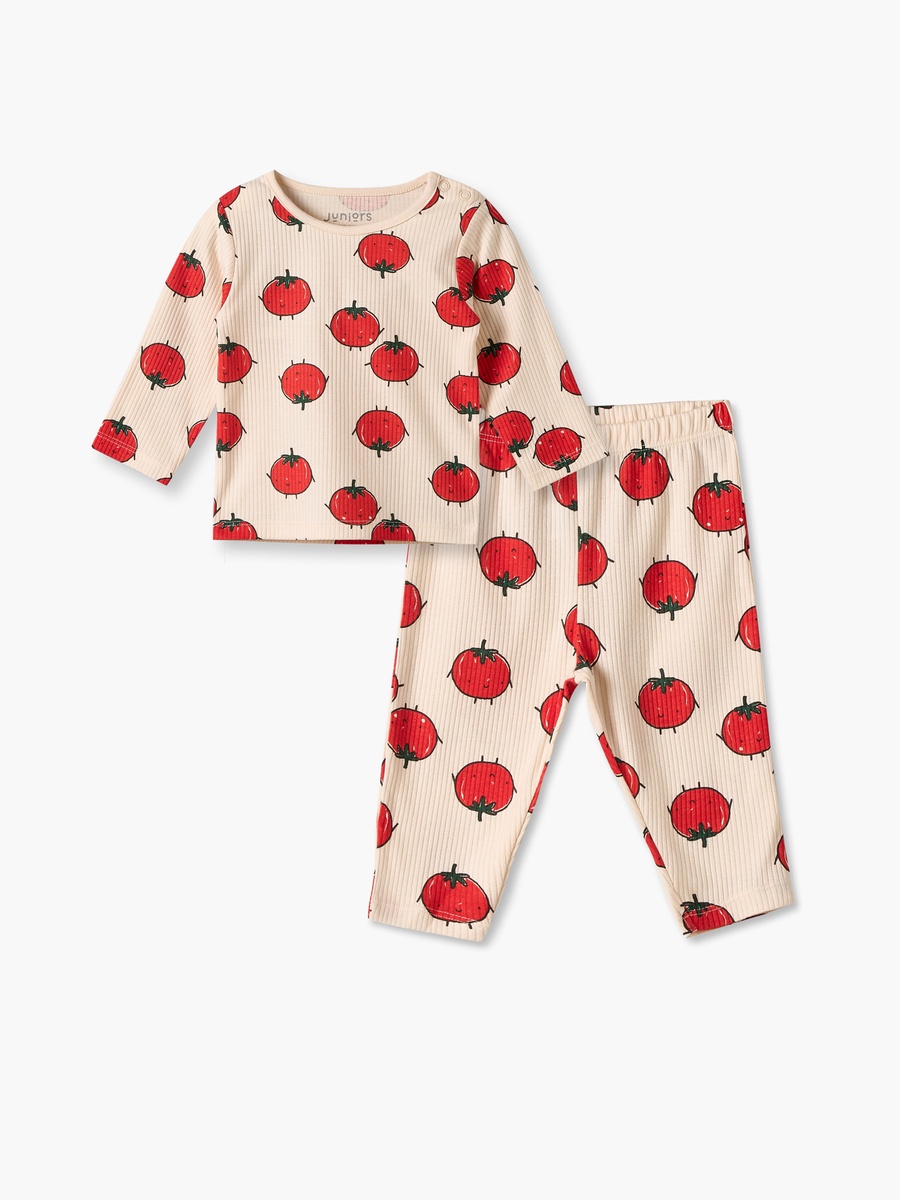 Cotton Crew Neck Long Sleeves Pyjama Set with Tomato Print