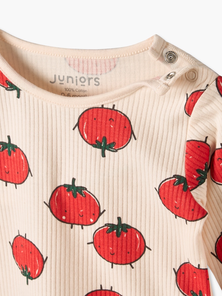 Cotton Crew Neck Long Sleeves Pyjama Set with Tomato Print