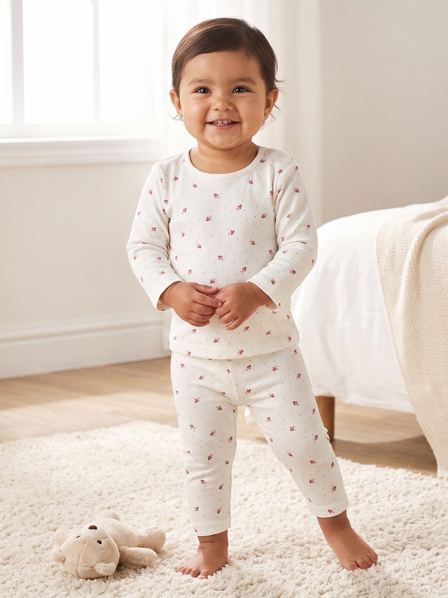 Cotton Crew Neck Long Sleeves Pyjama Set with Floral Print