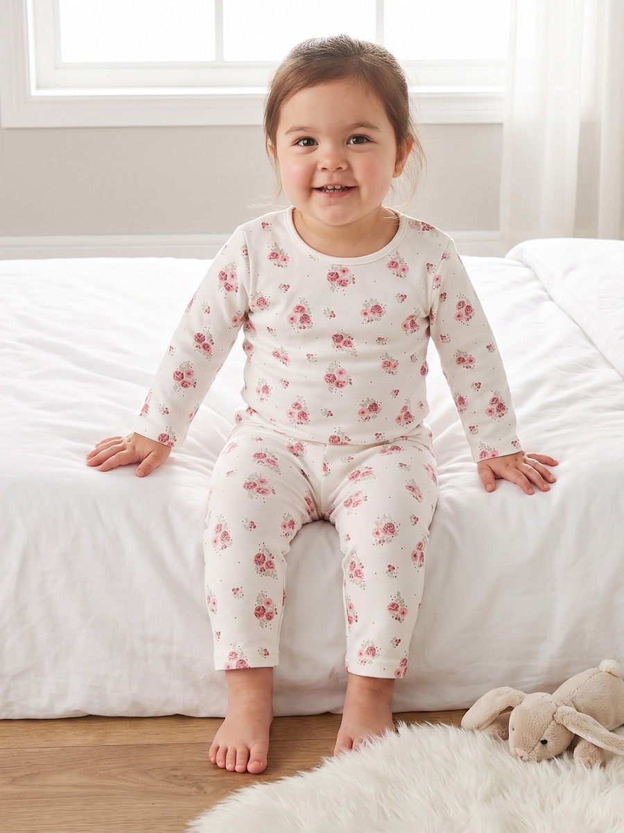 Cotton Crew Neck Long Sleeves Pyjama Set with Floral Print