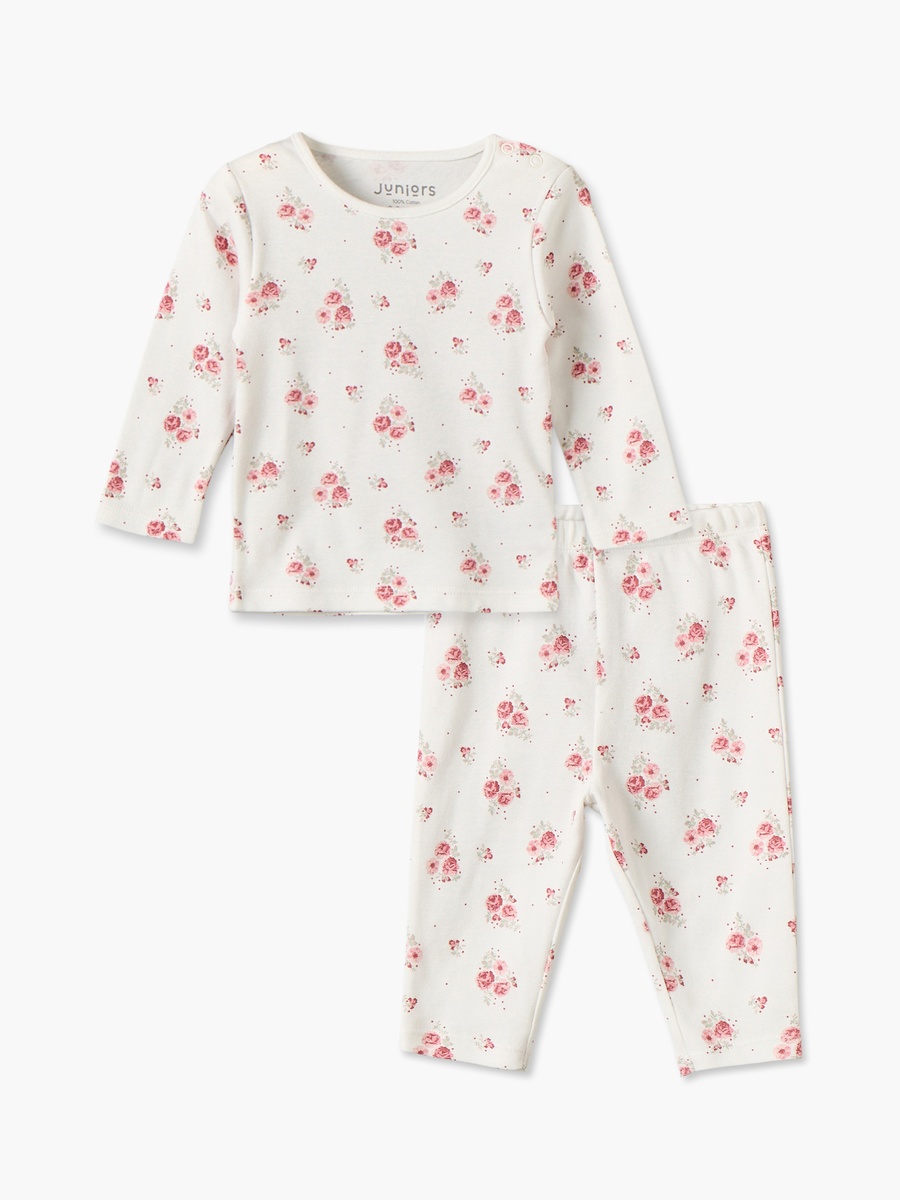 Cotton Crew Neck Long Sleeves Pyjama Set with Floral Print