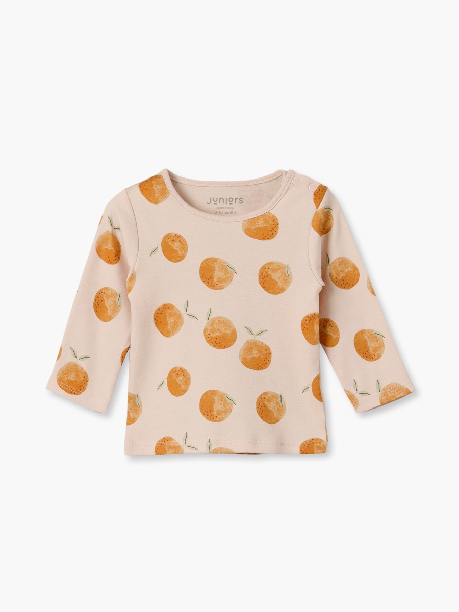 Cotton Crew Neck Long Sleeves Pyjama Set with Peach Fruit Print