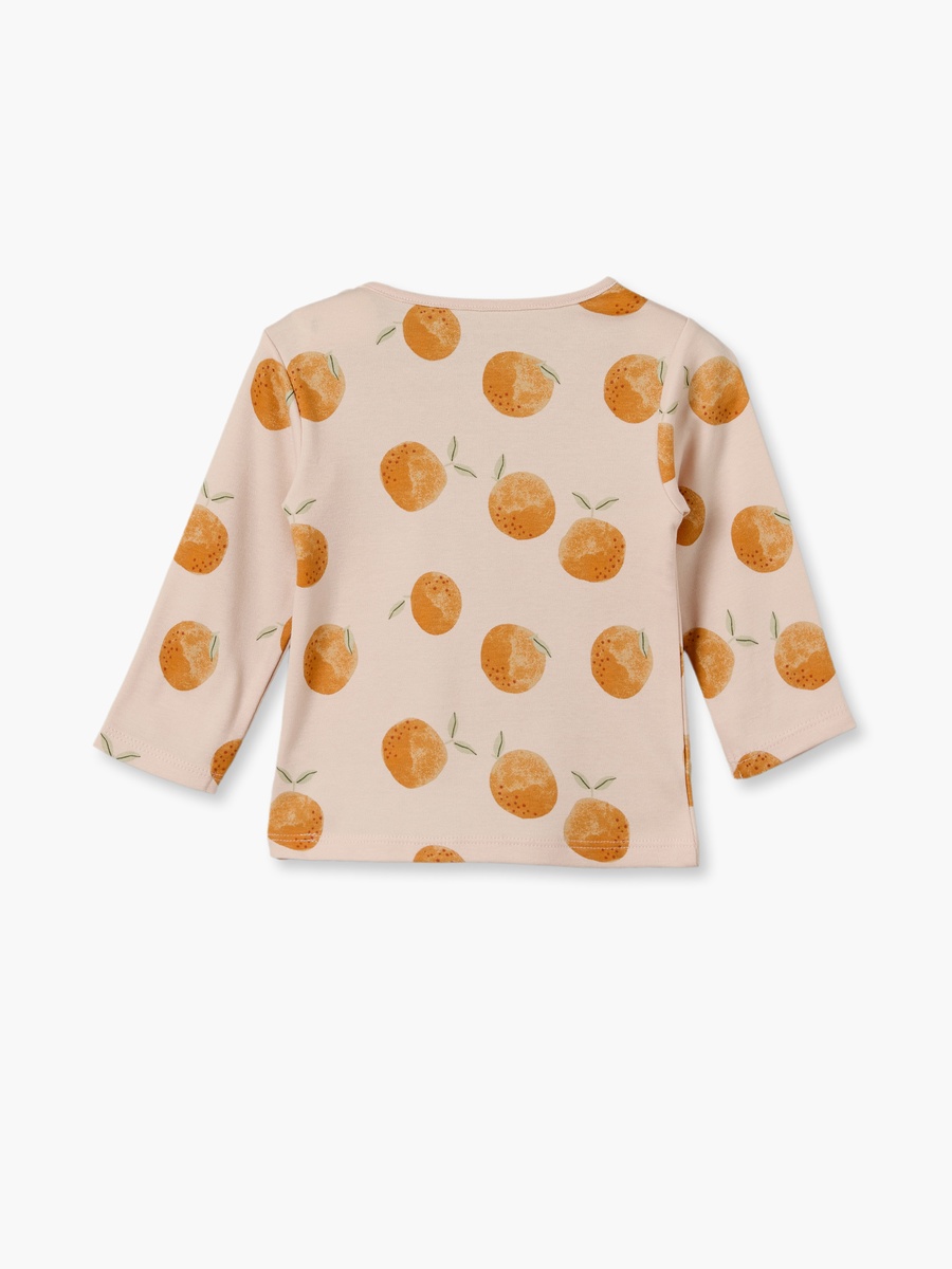 Cotton Crew Neck Long Sleeves Pyjama Set with Peach Fruit Print