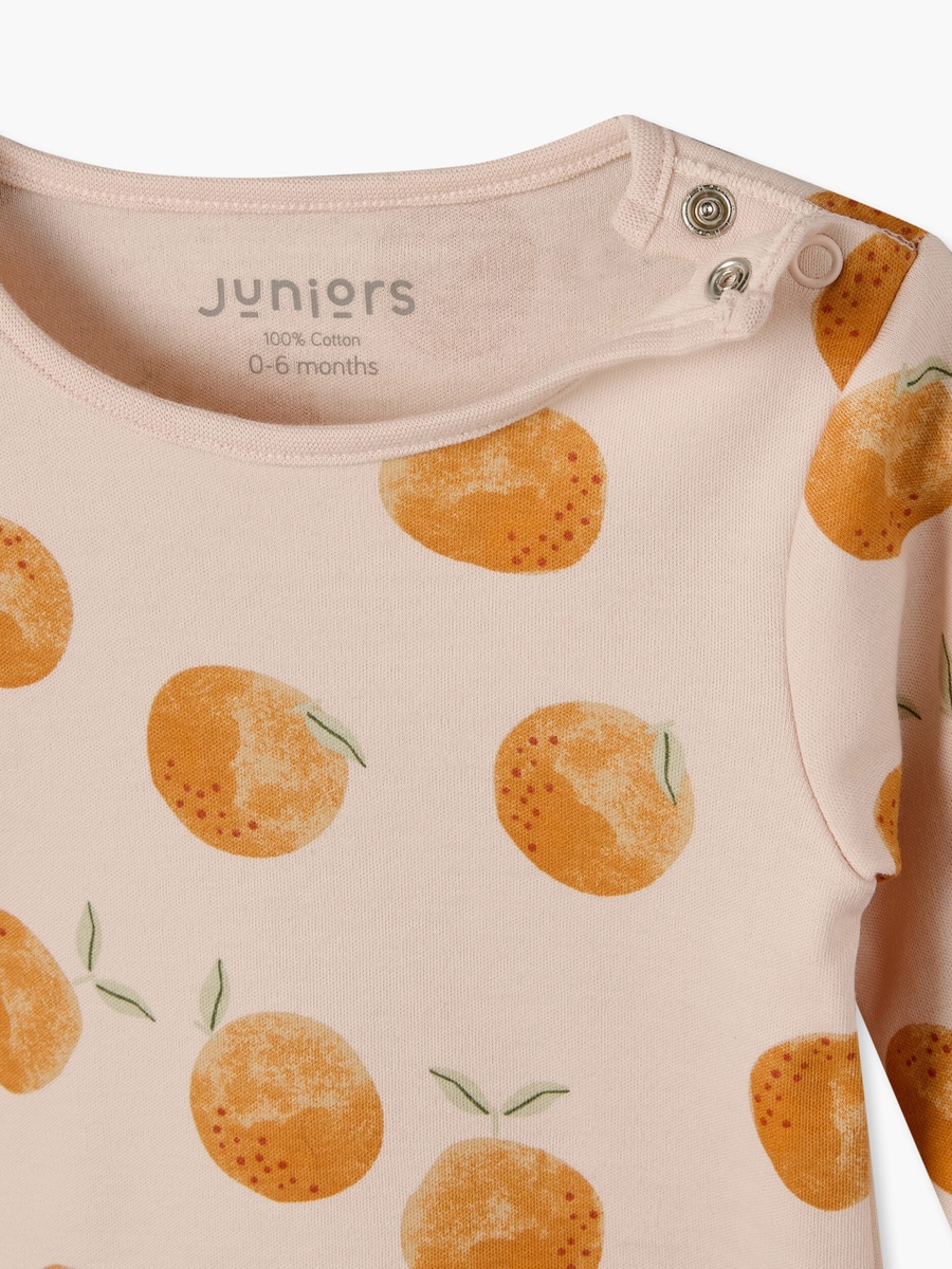 Cotton Crew Neck Long Sleeves Pyjama Set with Peach Fruit Print