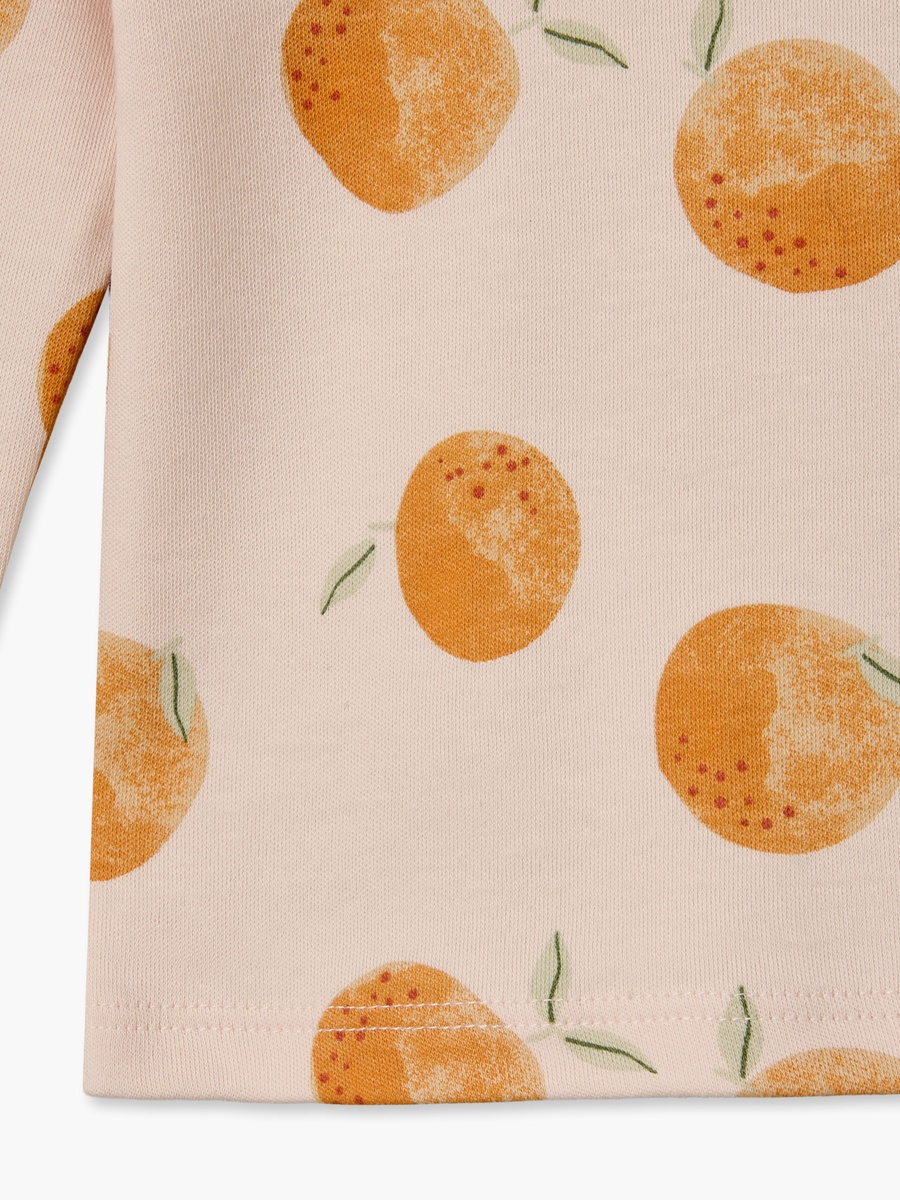 Cotton Crew Neck Long Sleeves Pyjama Set with Peach Fruit Print