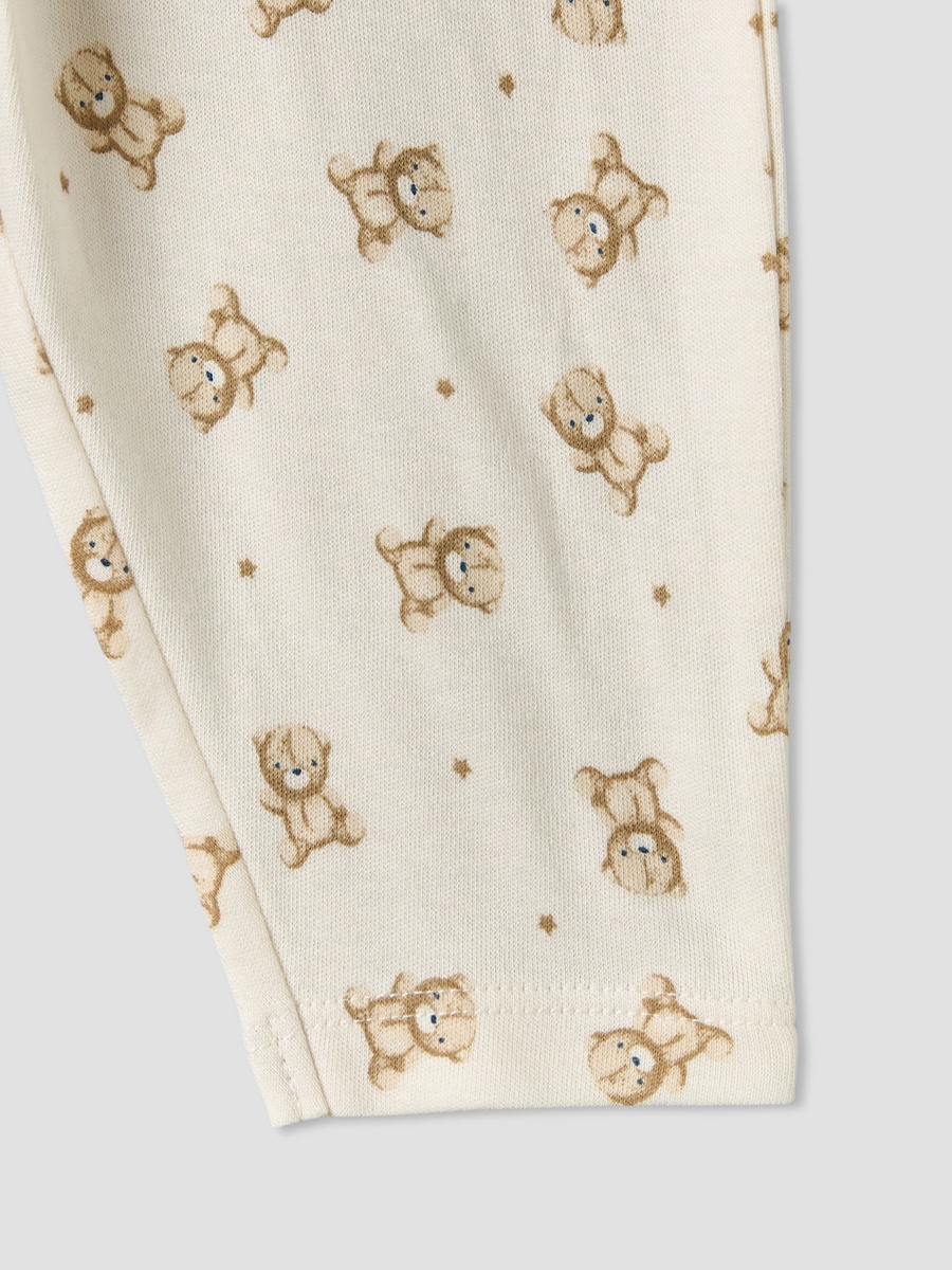 Cotton Round Neck Long Sleeves Pyjama Set with Teddy Bear Print