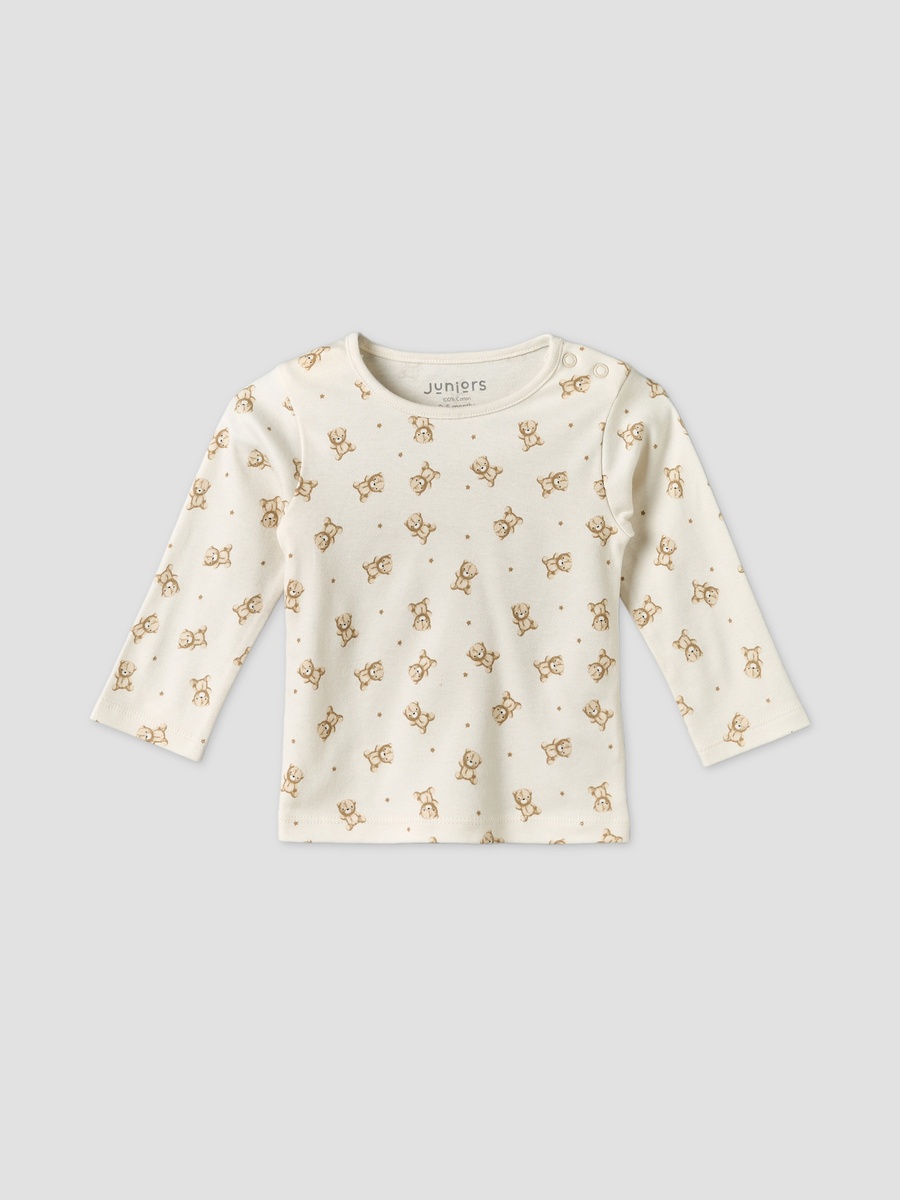 Cotton Round Neck Long Sleeves Pyjama Set with Teddy Bear Print