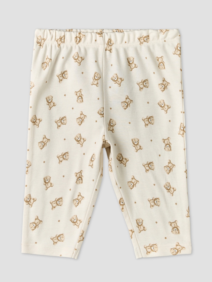Cotton Round Neck Long Sleeves Pyjama Set with Teddy Bear Print