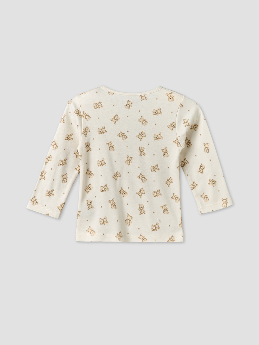 Cotton Round Neck Long Sleeves Pyjama Set with Teddy Bear Print