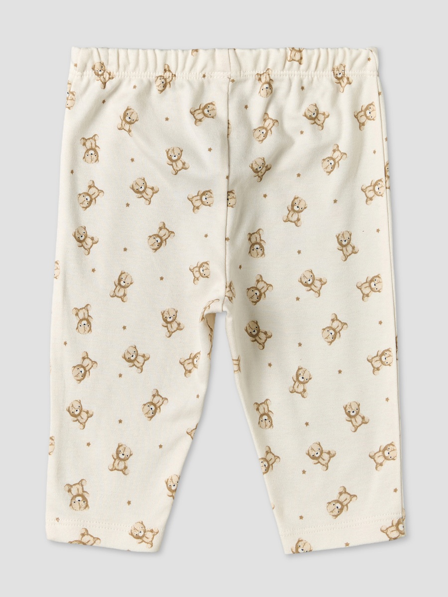Cotton Round Neck Long Sleeves Pyjama Set with Teddy Bear Print