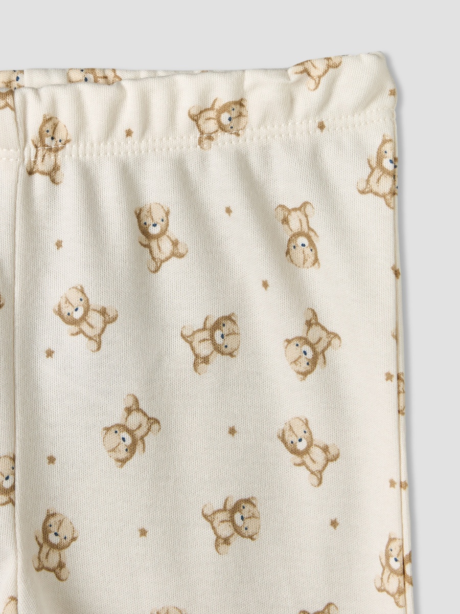 Cotton Round Neck Long Sleeves Pyjama Set with Teddy Bear Print