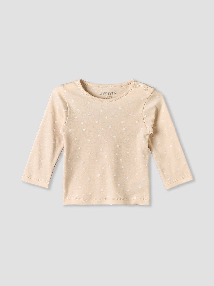 Cotton Round Neck Long Sleeves Pyjama Set with Star Print