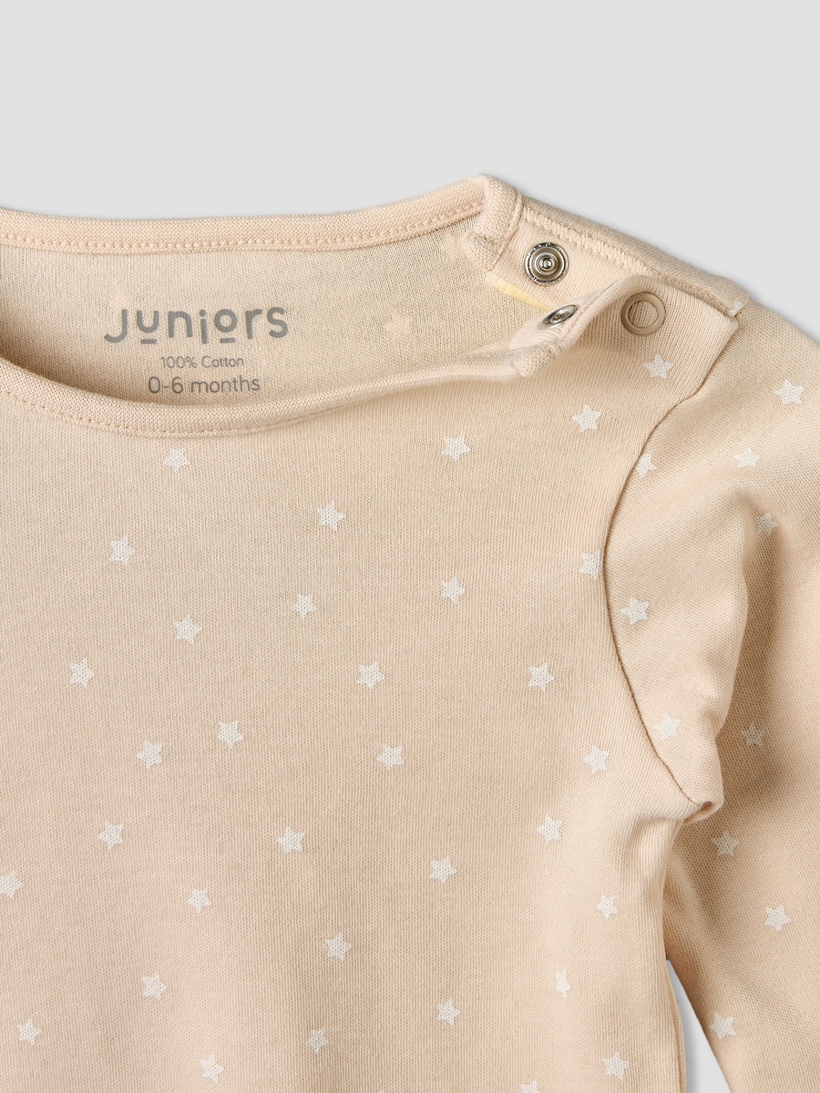 Cotton Round Neck Long Sleeves Pyjama Set with Star Print