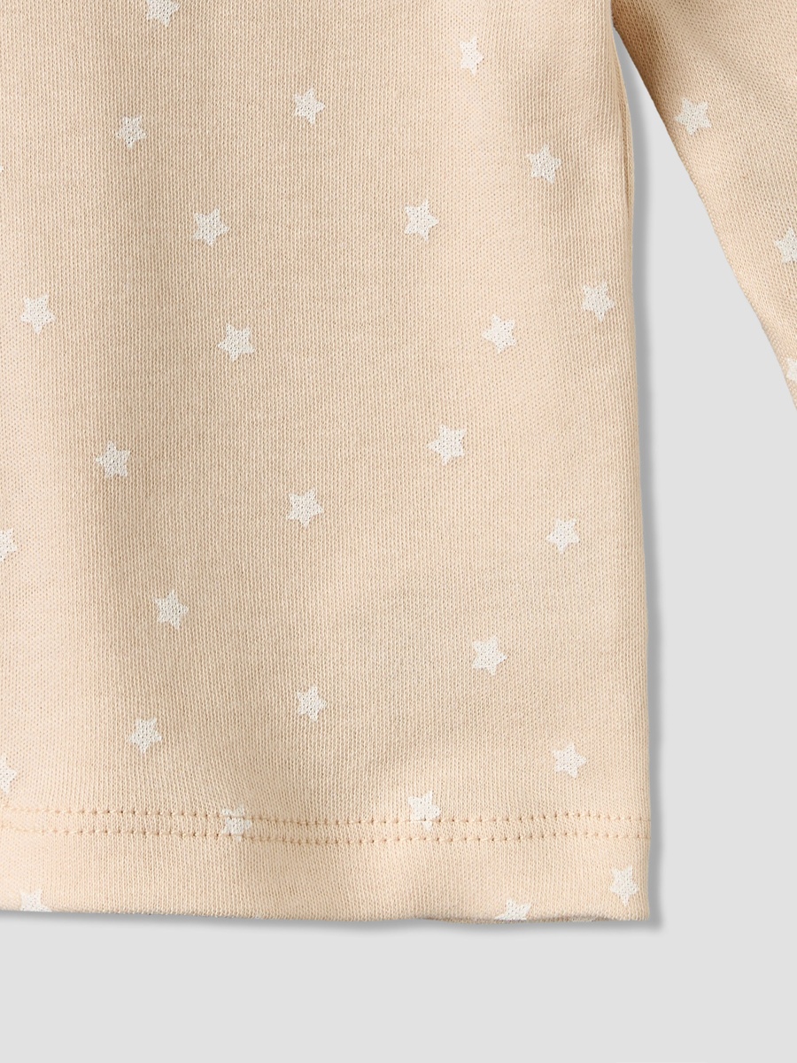 Cotton Round Neck Long Sleeves Pyjama Set with Star Print
