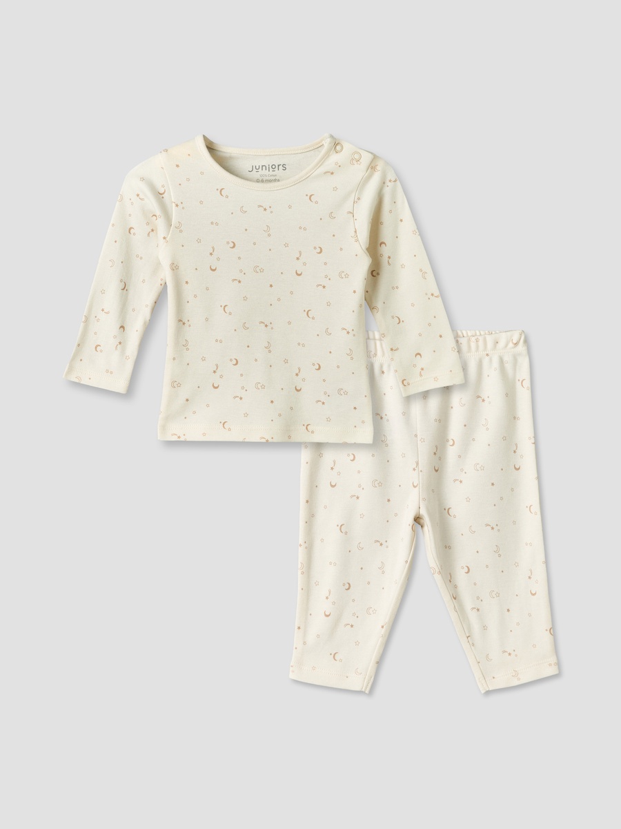 Cotton Round Neck Long Sleeves Pyjama Set with Celestial Print