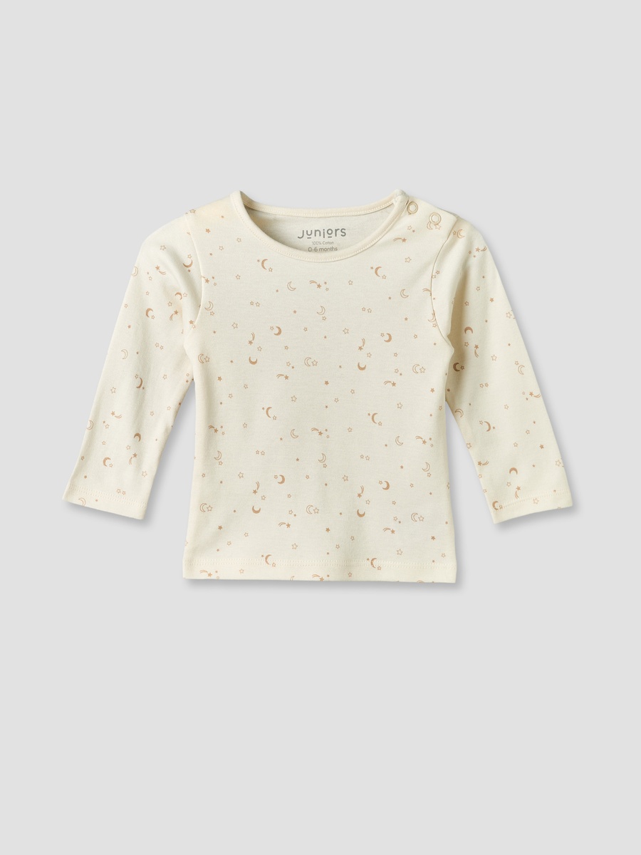 Cotton Round Neck Long Sleeves Pyjama Set with Celestial Print