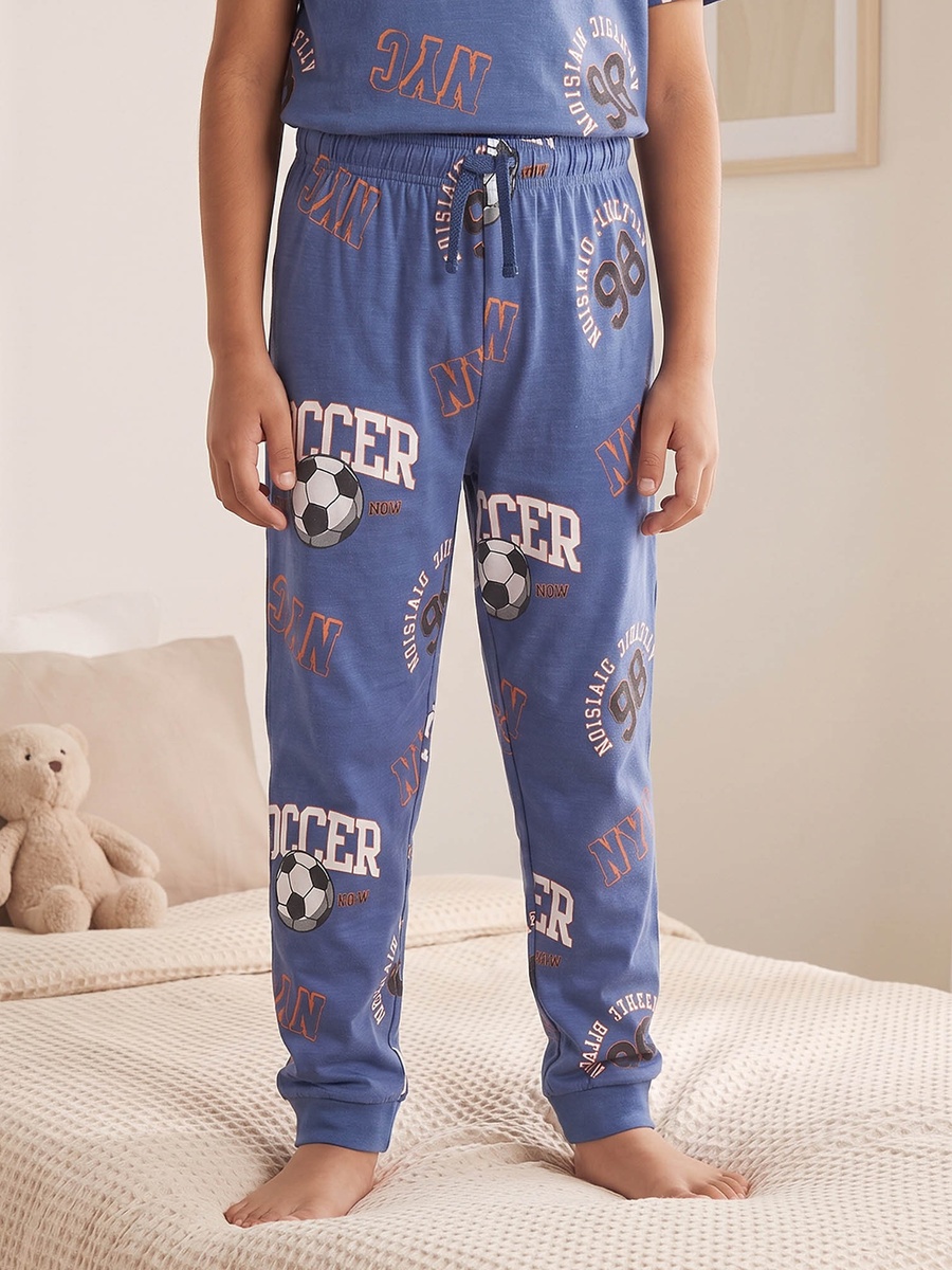 Pack of 2 Cotton Crew Neck Short Sleeves Pyjama Set with Soccer Print