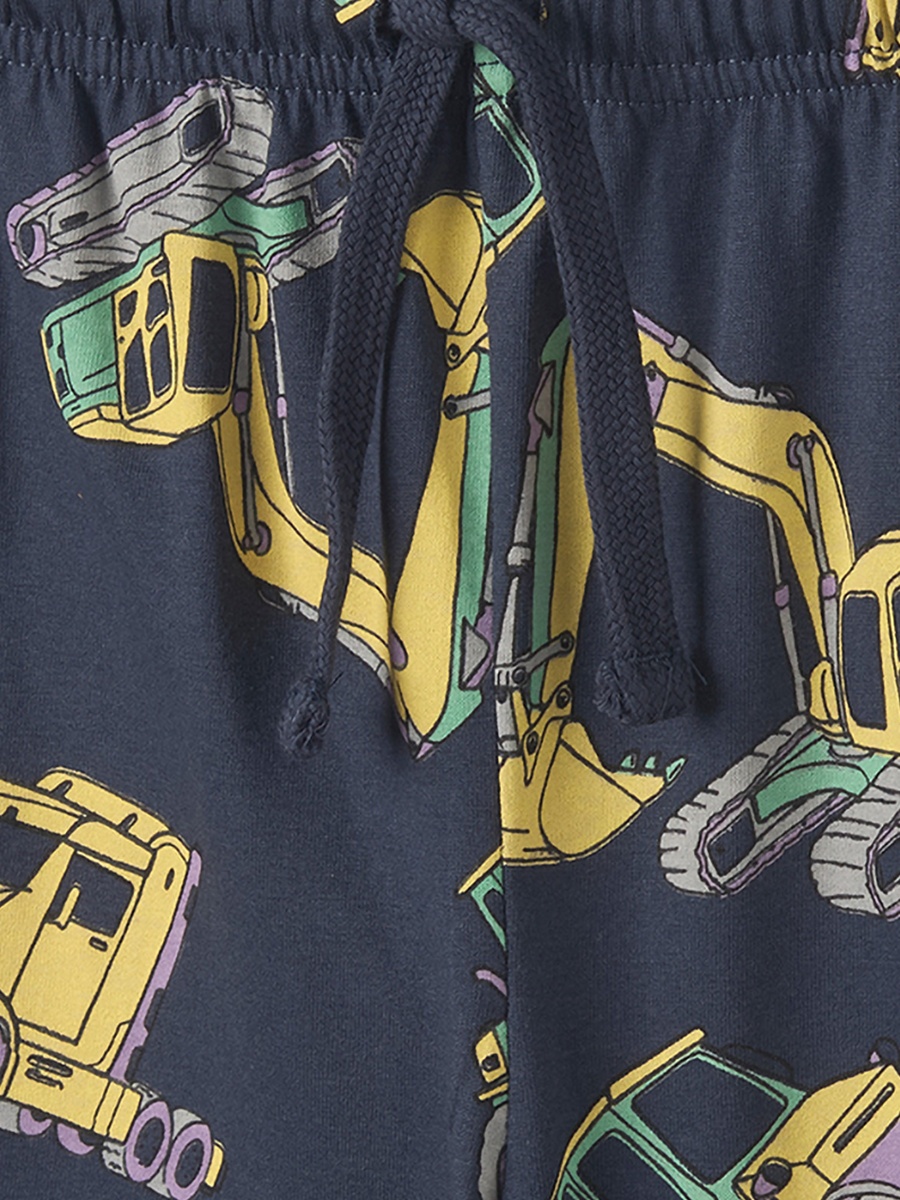 Cotton Crew Neck Long Sleeves Pyjama Set with Construction Vehicle Print