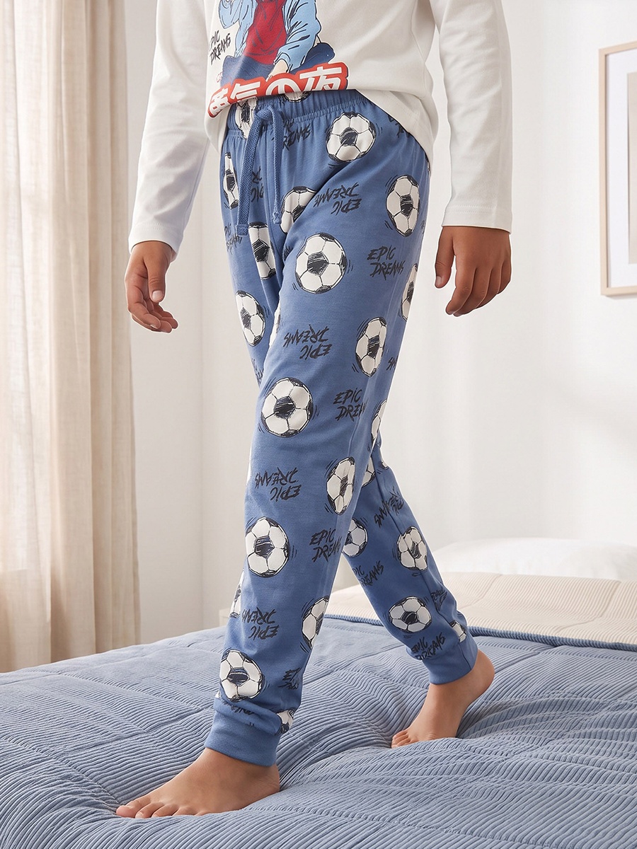 Cotton Crew Neck Long Sleeves Pyjama Set with Anime Print