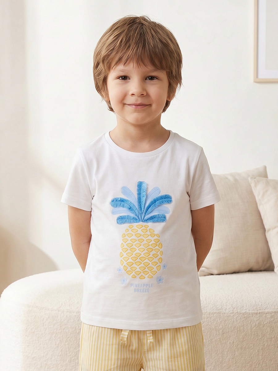 Cotton Crew Neck Short Sleeves Pyjama Set with Pineapple Print
