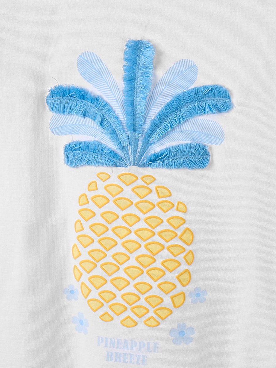 Cotton Crew Neck Short Sleeves Pyjama Set with Pineapple Print