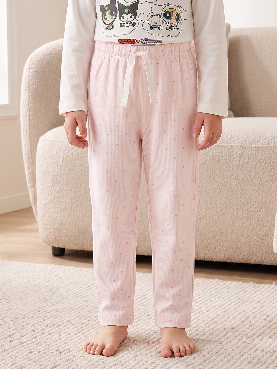 Cotton Crew Neck Long Sleeves Pyjama Set with Powerpuff Girls and Hello Kitty Print