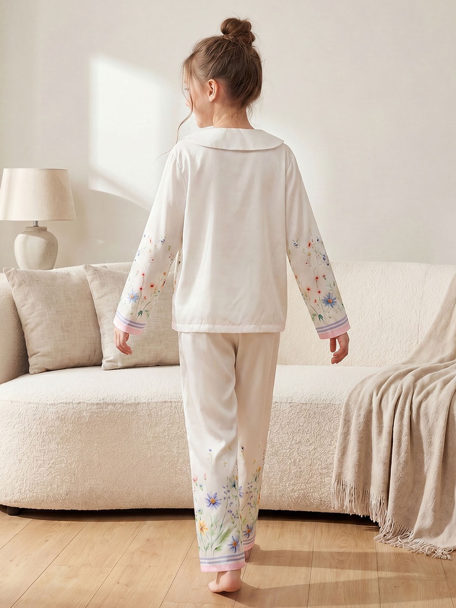 Cotton Peter Pan Collar Long Sleeves Pyjama Set with Floral Print