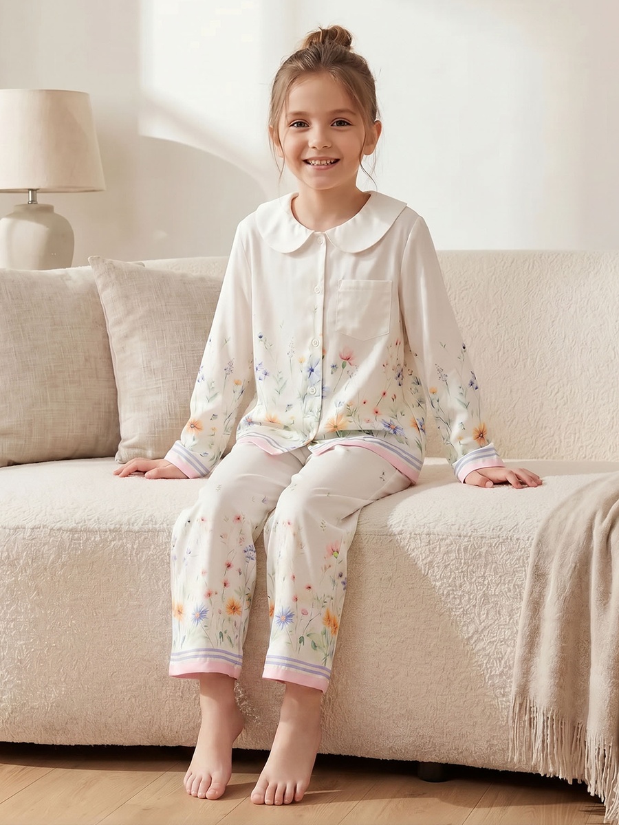 Cotton Peter Pan Collar Long Sleeves Pyjama Set with Floral Print