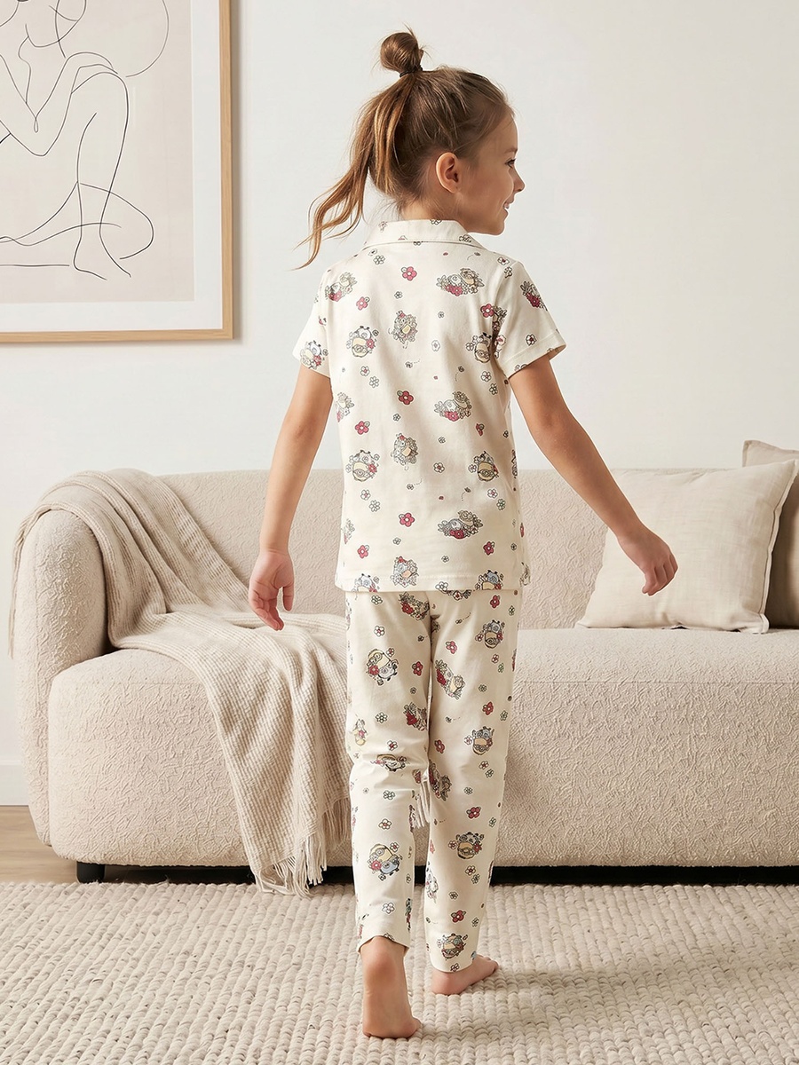 Cotton Collared Short Sleeves Pyjama Set with Minions Print