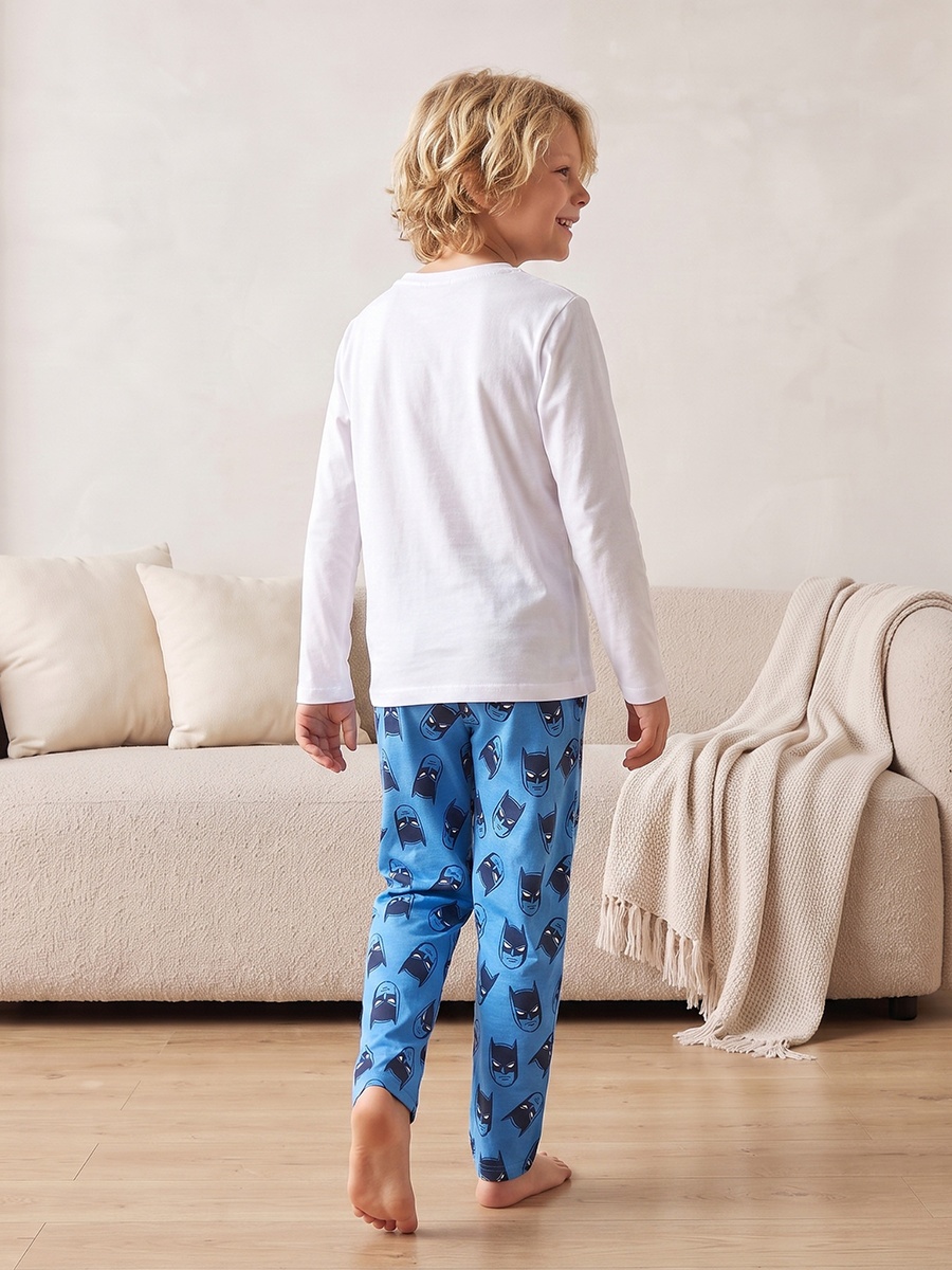 Cotton Crew Neck Long Sleeves Pyjama Set with Batman Print