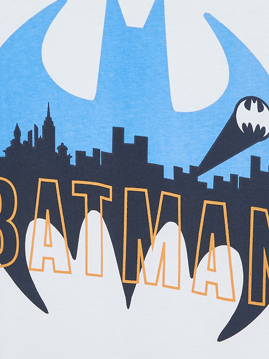 Cotton Crew Neck Long Sleeves Pyjama Set with Batman Print