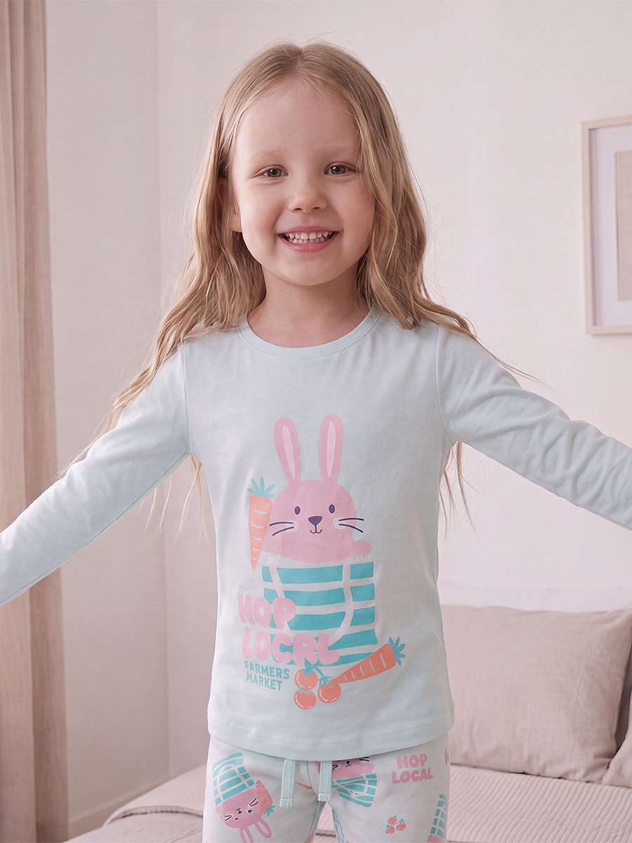Cotton Round Neck Long Sleeves Pyjama Set with Capybara Print