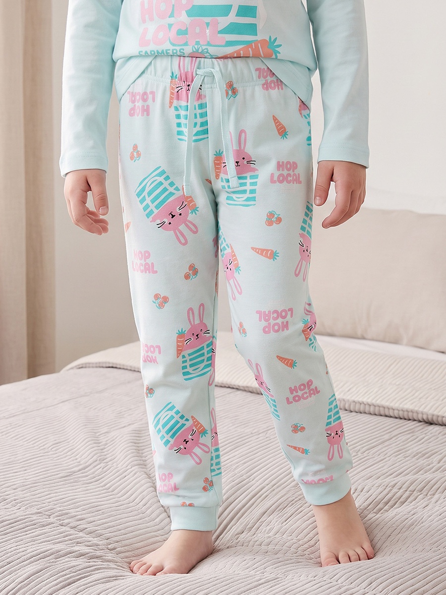 Cotton Round Neck Long Sleeves Pyjama Set with Capybara Print