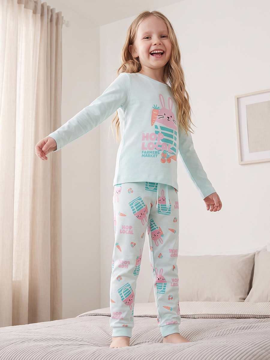 Cotton Round Neck Long Sleeves Pyjama Set with Capybara Print
