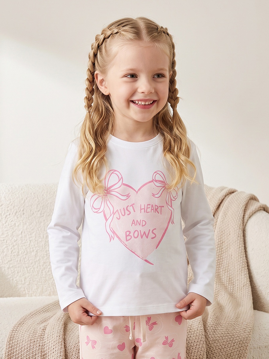 Cotton Crew Neck Long Sleeves Pyjama Set with Bow Print