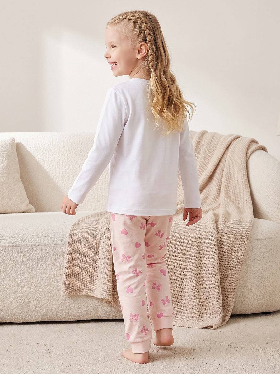 Cotton Crew Neck Long Sleeves Pyjama Set with Bow Print